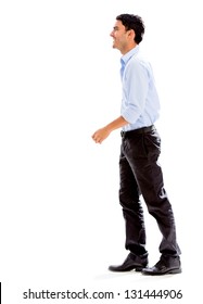 Business Man Walking To The Side - Isolated Over A White Background