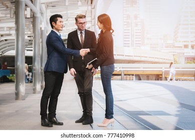 Business Man And Business Woman Recommend To Know Each Other