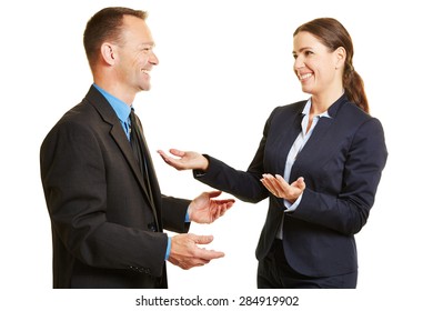 Business Man And Woman Talking To Each Other During A Conversation