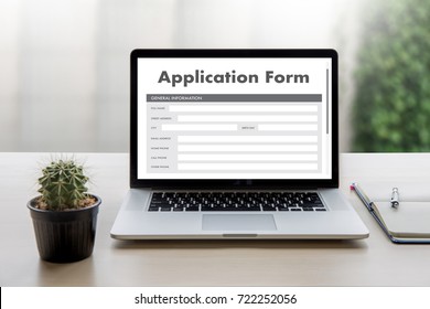business man working on laptop computer use Online Web Job Application Form moniter - Shutterstock ID 722252056