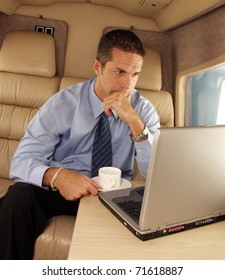 Business Man Working At Private Jet.