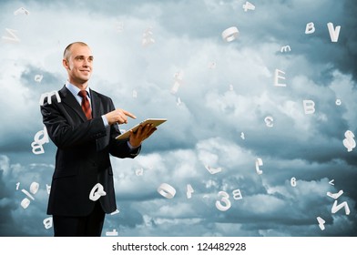 business man is working with the tablet, Concept of digital technology