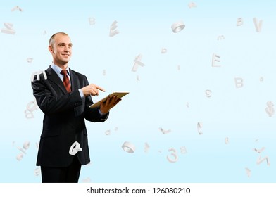 business man is working with the tablet, Concept of digital technology