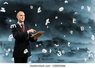 business man is working with the tablet, Concept of digital technology