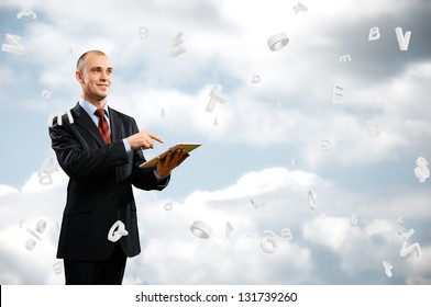 business man is working with the tablet, Concept of digital technology