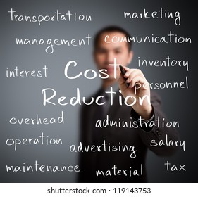 Business Man Writing Cost Reduction Concept