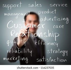 business man writing customer relationship concept