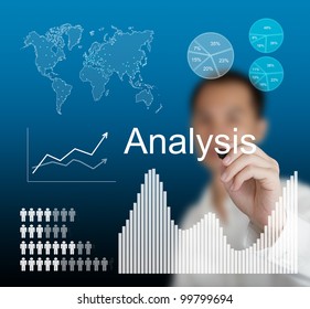 business man writing data analysis