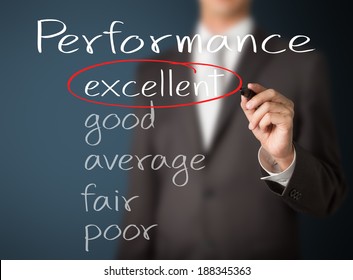 Business Man Writing Performance Evaluation : Excellent