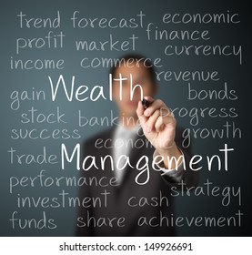 Business Man Writing Wealth Management Concept