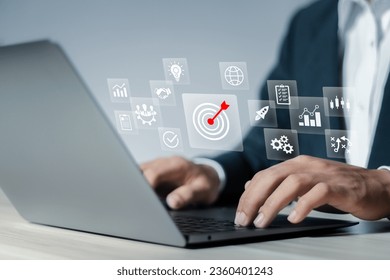 Business management concept. Businessman planning business strategy and setting career goals for long term success, business strategy and financial action plan of sustainable business.