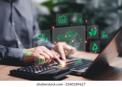 Business management and green business concept, Businessman use laptops and Ai intelligent system business management and environmental conservation green economy.sustainable environmental development - Powered by Shutterstock