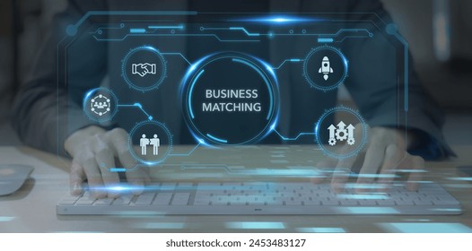 Business matching, business networking concept. Connecting with partners, clients, or investors. Leveraging technology and industry expertise, connectivity, collaboration for sustainable growth. 