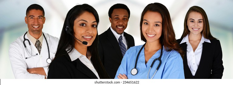 Business And Medical Team Of Mixed Races At Office