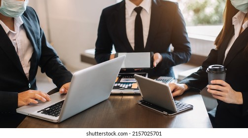 Business meeting account managers crew working search page on computer with new startup project. Idea presentation, analyze plans. - Shutterstock ID 2157025701