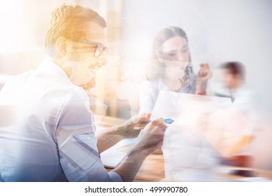 Business Meeting With Blurred Double Exposure