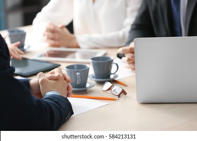 Business Meeting Concept. Male Hands On Table