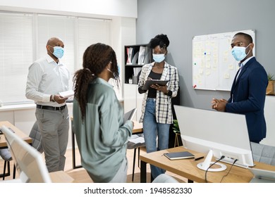 Business Meeting At Law Office Wearing Face Mask