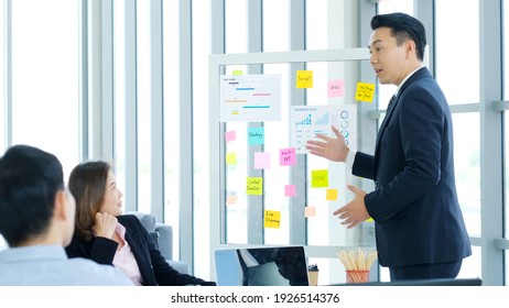 Business meeting for presenting business plan information at office, Asian man explaning business chart to team, business people - Shutterstock ID 1926514376