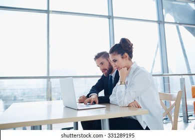 Business Meeting Of Two Partners At Modern Office