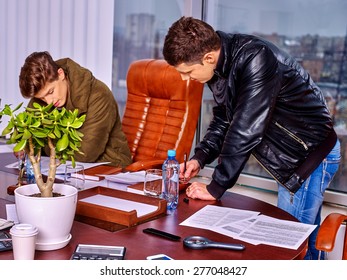 Business Men People Sign Documents In Office. Raider Seizure.