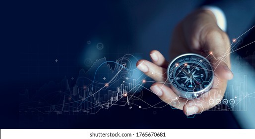 Business navigate recovery, Abstract, The compass navigate for businessmen to resume business growth in the economic crisis, Rethink, Reinvent and Recover. - Shutterstock ID 1765670681