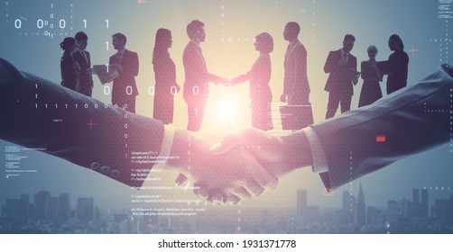 Business network concept. Group of people. Shaking hands. Customer support. Human relationship. Success of business. Management strategy.
