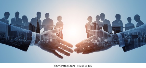 Business network concept. Group of people. Shaking hands. Customer support. Human relationship. Success of business. Management strategy. - Shutterstock ID 1931518415