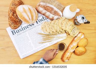 Business Newspaper Hands Holding Coffee Cup Stock Photo 1316532035