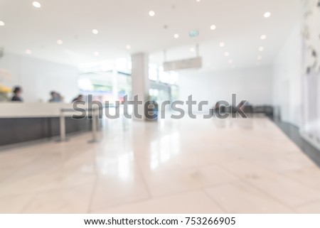 Business office building lobby blur background of bank reception hall customer or patient counter service and cashier desk inside blurry hospital, office or hotel waiting hall