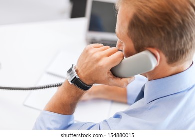 Business, Office, School And Education Concept - Businessman Talking On The Phone