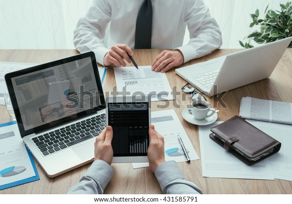 Business Partners Working Office Desk They Stock Photo Edit Now