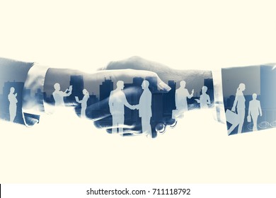 Business Partnership Concept. Multiple Exposure.