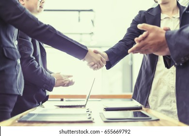 Business Partnership Handshake For Deal Business Project, Business Success Concept, Soft Focus, Vintage Tone