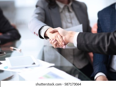 Business partnership meeting concept. Image businessmans handshake. Successful businessmen handshaking after good deal. Horizont
