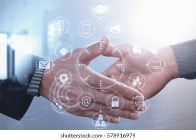 Business Partnership Meeting Concept.photo Businessman Handshake. Successful Businessmen Handshaking After Perfect Deal.close Up,virtual Graph Chart Interface Screen