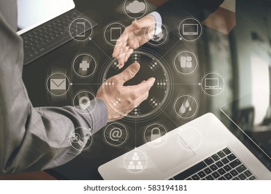 Business Partnership Meeting Concept.photo Businessman Handshake. Successful Businessmen Handshaking After Perfect Deal With Virtual Graph Chart Interface Screen