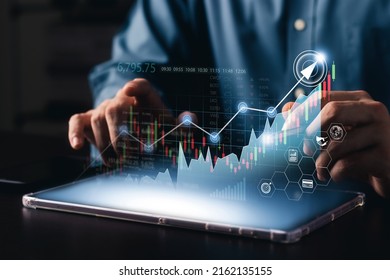Business people analyze financial data chart trading forex, Investing in stock markets, funds and digital assets, Business finance technology and investment concept, Business finance background. - Shutterstock ID 2162135155