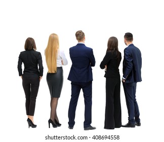 Business People From The Back - Looking At Something Over A White Background