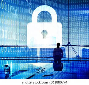 Business People Binary Code Lock Security Cocnept