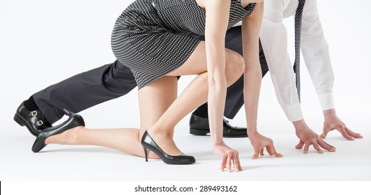 Business People Competing, White Background