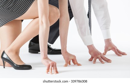 Business People Competing, White Background