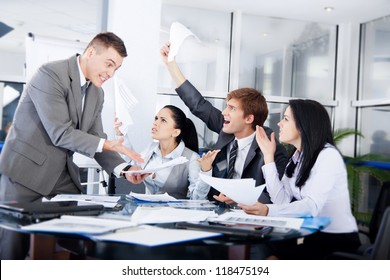 business people conflict problem working in team together, businessmen and women serious argument negative emotion businesspeople meeting at desk office