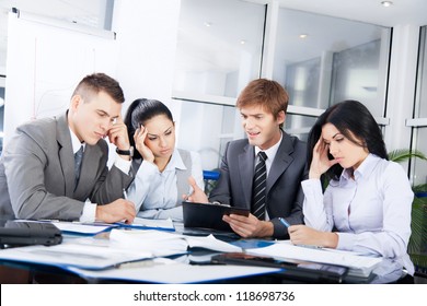 Business People Conflict Working Problem, Angry Boss Argue Scream To Colleagues Businessmen And Women Serious Argument Negative Emotion Businesspeople Discussing Report Meeting At Desk Office