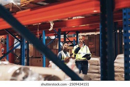 Business people, distributor and inventory with tablet for stock check, distribution or logistics at warehouse. Businessman, supplier or young employees with technology for supply chain or storage - Powered by Shutterstock