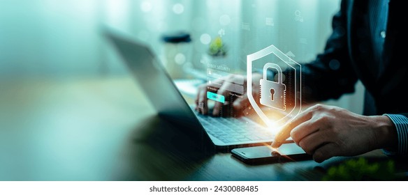 Business people, enhance your cyber security with cutting-edge solutions. Protect data, prevent threats, and ensure network safety with our expert services, safeguard data, and ensure online safety - Powered by Shutterstock