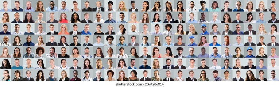 Business People Faces Collage. Photo Portraits Set