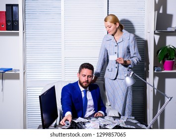 Business, people and finances concept. Happy businessman with heap of dollar money at office. Money in business. Office manager - Shutterstock ID 1299857065