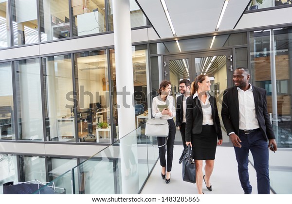 Business People Front Corporate Headquarters Looking Stock Photo ...