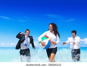 Business People Fun Playing Beach Travel Concept